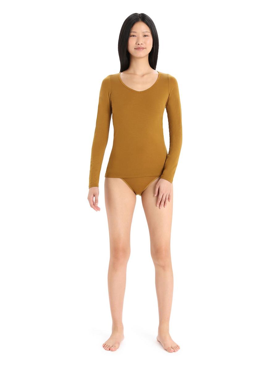 Bielizny Icebreaker Merino Siren Long Sleeve Sweetheart Top Damskie Brązowe | PL 1261EBCX